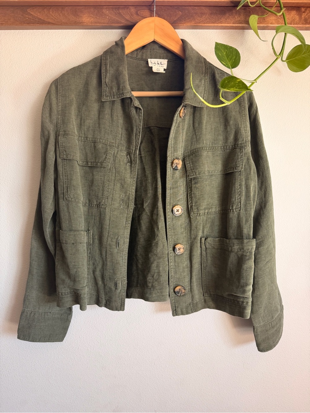 Nicole Miller Women’s Olive Green Utility Button-Front Jacket